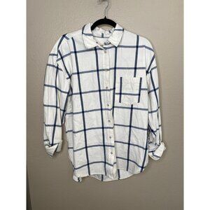 Universal Thread Womens White Blue Button Up Shirt Oversized M Cotton